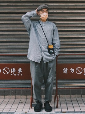 「oversize」｜「アイテム（ノーカラージャケット）」を使った、chiehchi さん（メンズ・175cm）の秋コーディネート