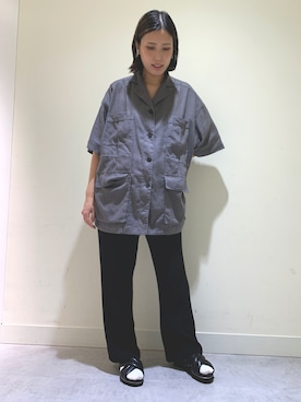 「ワークシャツ」｜👠卑弥呼　梅田阪神百貨店さん（レディース・170cm）の春コーディネート