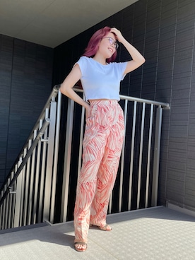 「シルクパンツ」｜Anna Shinozakiさん（レディース・153cm）の夏コーディネート