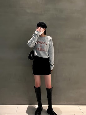 「スウェットコーデ」｜「アイテム（ハンチング/ベレー帽）」を使った、erinaさん（レディース・162cm）の秋コーディネート