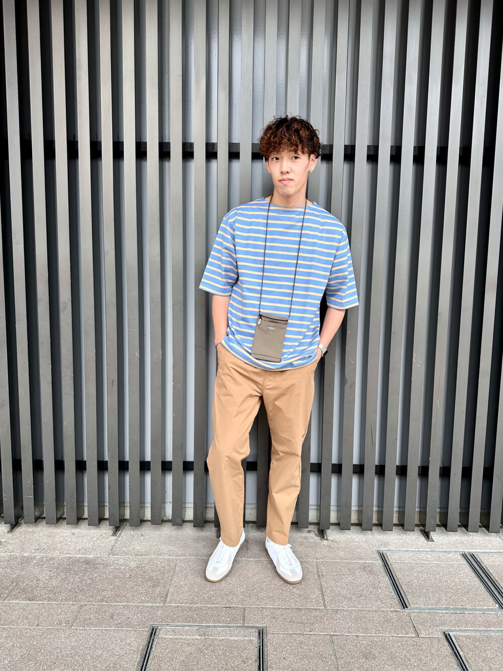 「初夏コーデ、WEARyouthコーデ、オトナカジュアル、休日スタイル、夏コーデ、ストリートコーデ、ストリートファッション、ワイドパンツ、ootd、カジュアル、ビッグT、ボーダーTシャツ、爽やかコーデ」｜「green label relaxingのアイテム（Tシャツ/カットソー、ブルー系）」を使った、nagitoさん（メンズ・183cm）の夏コーディネートの1枚目の写真