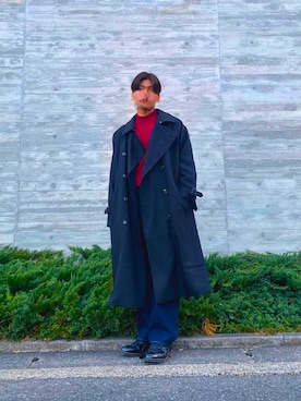 「低身長男子」｜「アイテム（トレンチコート）」を使った、つばき/tubakiさん（メンズ・169cm）の冬コーディネート