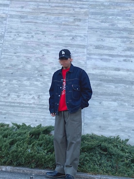 「Levi's（リーバイス）のMODERN TYPE 1 TRUCKER BLUE HAZE RINSE WARM TRKR（デニムジャケット、ブルー系）」を使った、つばき/tubakiさん（メンズ・169cm）の冬コーディネート