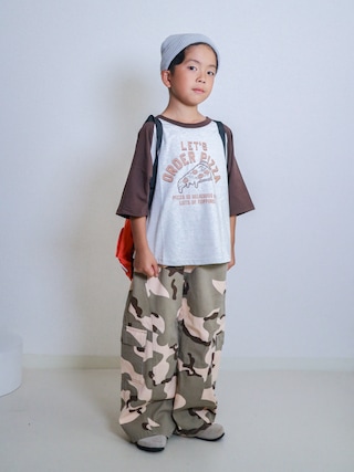 「chil2（チルツー）の綿100％ プリントラグラン半袖Tシャツ（Tシャツ/カットソー）」を使った、ma-kunさん（キッズ・120cm）の夏コーディネート
