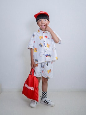 「p.premier（ピードットプルミエ）のアイテム」を使った、ma-kunさん（キッズ・120cm）の春コーディネート
