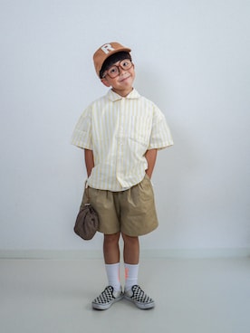 「LOWRYS FARM（ローリーズファーム）のストライプシャツ　495480（シャツ/ブラウス）」を使った、ma-kunさん（キッズ・110cm）の夏コーディネート