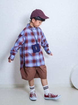 「アイテム（シャツ/ブラウス、ブルー系）」を使った、ma-kunさん（キッズ・120cm）の秋コーディネート