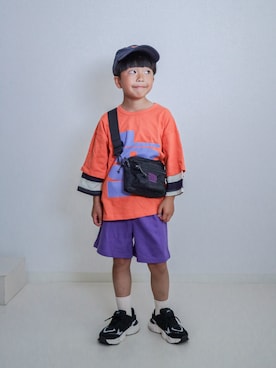 「MARKEY'S（マーキーズ）のレイヤードスリーブロンティー（Tシャツ/カットソー、オレンジ系）」を使った、ma-kunさん（キッズ・120cm）の春コーディネート