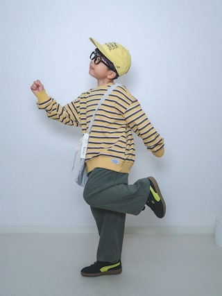 「GEORGE'S（ジョージズ）の【KIDS】コールワイドパンツ（その他パンツ）」を使った、ma-kunさん（キッズ・120cm）の春コーディネート