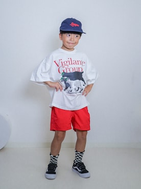 「CIAOPANIC TYPY（チャオパニックティピー）のアイテム（キャップ）」を使った、ma-kunさん（キッズ・120cm）の夏コーディネート