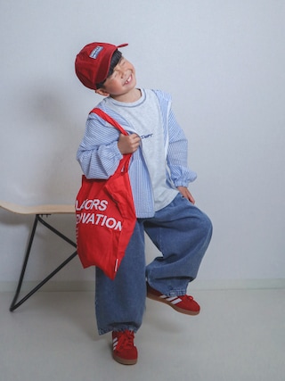 「Piet（ピエット）の綿100% オリジナル グラフィック ロゴTシャツ（Tシャツ/カットソー）」を使った、ma-kunさん（キッズ・120cm）の春コーディネート