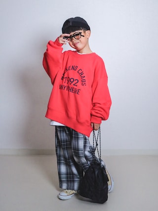 「devirock(デビロック)の綿100% お洗濯してもよれにくい ビッグシルエット 袖リブ 長袖Tシャツ(スムースタッチ)(Tシャツ/カットソー)」を使った、ma-kunさん(キッズ・120cm)の秋コーディネート