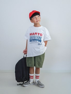「Life Support Products（ライフサポートプロダクツ）のポプリン6分丈ビッグショートパンツ（その他パンツ）」を使った、ma-kunさん（キッズ・110cm）の夏コーディネート
