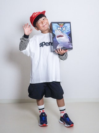 「BAYFLOW（ベイフロー）の[コンパクトに畳める♪]バギーカーゴショーツ(KIDS)（カーゴパンツ）」を使った、ma-kunさん（キッズ・120cm）の秋コーディネート