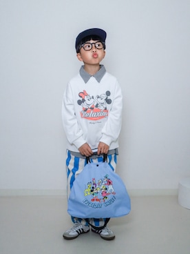 「LOWRYS FARM（ローリーズファーム）のシェフパンツ　640719（その他パンツ、ブルー系）」を使った、ma-kunさん（キッズ・120cm）の春コーディネート