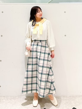 「ROPE' PICNIC（ロペピクニック）のチェックボリュームスカート（スカート）」を使った、AYANOさん（レディース・162cm）の冬コーディネート