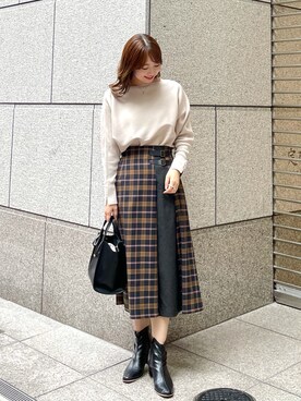 「チェック柄に恋してる」｜「アイテム（スカート）」を使った、AYANOさん（レディース・162cm）の秋コーディネート