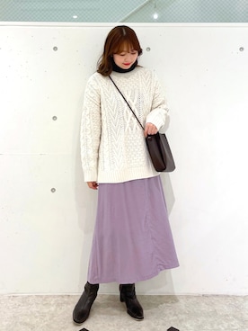 「ケーブルニット」｜「アイテム（ワンピース）」を使った、AYANOさん（レディース・162cm）の冬コーディネート