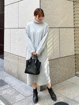 「ケーブルニット」｜「アイテム（ワンピース）」を使った、AYANOさん（レディース・162cm）の冬コーディネート
