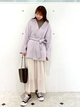 「アイテム（その他アウター、パープル系）」を使った、AYANOさん（レディース・162cm）の冬コーディネート