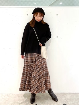 「チェック柄に恋してる」｜「アイテム（ハンチング/ベレー帽）」を使った、AYANOさん（レディース・162cm）の秋コーディネート