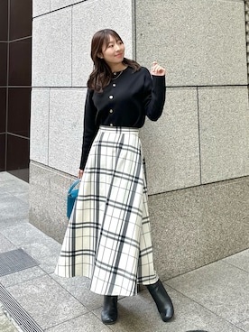 「ROPE' PICNIC（ロペピクニック）のチェックボリュームスカート（スカート）」を使った、AYANOさん（レディース・162cm）の冬コーディネート