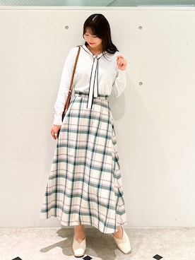「ROPE' PICNIC（ロペピクニック）のチェックボリュームスカート（スカート）」を使った、AYANOさん（レディース・162cm）の冬コーディネート