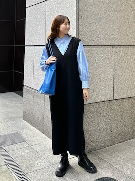 「アイテム（ジャンパースカート）」を使った、AYANOさん（レディース・162cm）の冬コーディネート