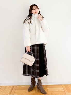 「ROPE' PICNIC（ロペピクニック）の【撥水】GREEN DOWN MINOTECK/フード取り外しショートダウン/リンクコーデ（ダウンジャケット/コート）」を使った、AYANOさん（レディース・162cm）の冬コーディネート