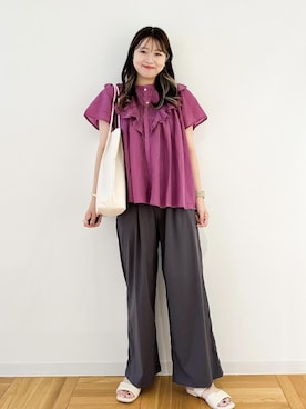 「ROPE' PICNIC（ロペピクニック）の洗える/レーヨンナイロンイージーワイドパンツ（その他パンツ）」を使った、AYANOさん（レディース・162cm）の夏コーディネート