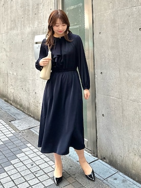 「ROPE' PICNIC（ロペピクニック）の多機能ワンピース/ボウタイデザインワンピース（ワンピース）」を使った、AYANOさん（レディース・162cm）の春コーディネート