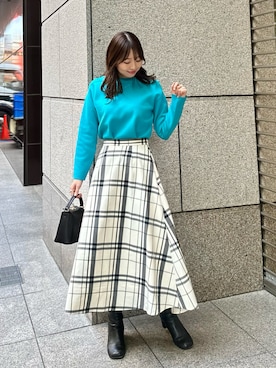 「ROPE' PICNIC（ロペピクニック）のチェックボリュームスカート（スカート）」を使った、AYANOさん（レディース・162cm）の冬コーディネート