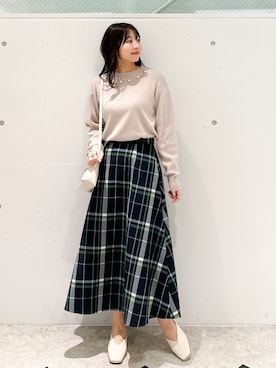 「ROPE' PICNIC（ロペピクニック）のチェックボリュームスカート（スカート）」を使った、AYANOさん（レディース・162cm）の冬コーディネート