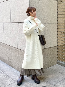 「ケーブルニット」｜「アイテム（ワンピース）」を使った、AYANOさん（レディース・162cm）の冬コーディネート