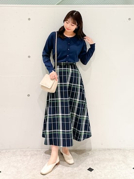 「ROPE' PICNIC（ロペピクニック）のチェックボリュームスカート（スカート）」を使った、AYANOさん（レディース・162cm）の冬コーディネート