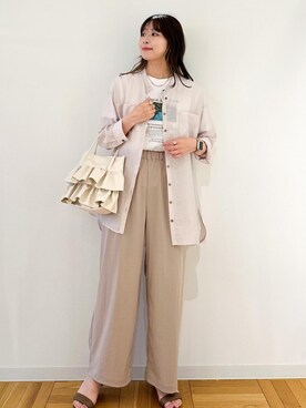 「ROPE' PICNIC（ロペピクニック）の洗える/レーヨンナイロンイージーワイドパンツ（その他パンツ）」を使った、AYANOさん（レディース・162cm）の春コーディネート