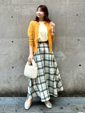 「ROPE' PICNIC（ロペピクニック）のチェックボリュームスカート（スカート）」を使った、AYANOさん（レディース・162cm）の春コーディネート
