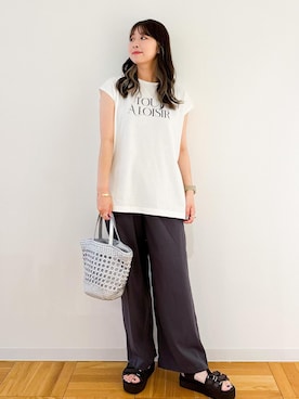 「ROPE' PICNIC（ロペピクニック）の洗える/レーヨンナイロンイージーワイドパンツ（その他パンツ）」を使った、AYANOさん（レディース・162cm）の夏コーディネート