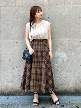 「チェック柄に恋してる」｜「アイテム（スカート）」を使った、AYANOさん（レディース・162cm）の夏コーディネート