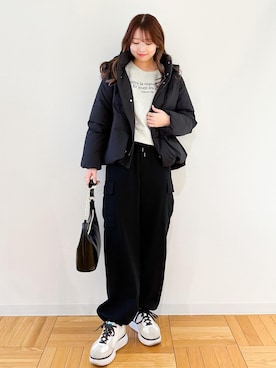 「24SS春の新作」｜「アイテム（ダウンジャケット/コート）」を使った、AYANOさん（レディース・162cm）の冬コーディネート