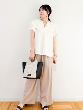 「ROPE' PICNIC（ロペピクニック）の洗える/レーヨンナイロンイージーワイドパンツ（その他パンツ）」を使った、AYANOさん（レディース・162cm）の夏コーディネート