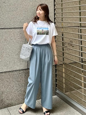 「ROPE' PICNIC（ロペピクニック）の洗える/レーヨンナイロンイージーワイドパンツ（その他パンツ）」を使った、AYANOさん（レディース・162cm）の春コーディネート