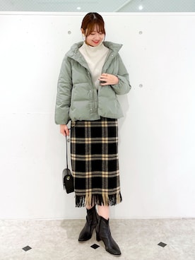 「チェック柄に恋してる」｜「アイテム（ダウンジャケット/コート）」を使った、AYANOさん（レディース・162cm）の冬コーディネート