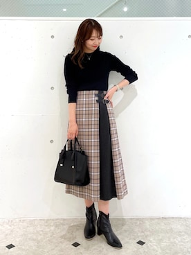 「チェック柄に恋してる」｜「アイテム（スカート）」を使った、AYANOさん（レディース・162cm）の秋コーディネート