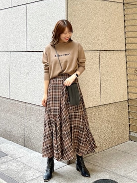 「チェック柄に恋してる」｜「アイテム（スカート）」を使った、AYANOさん（レディース・162cm）の秋コーディネート