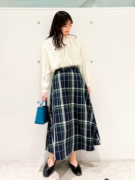 「ROPE' PICNIC（ロペピクニック）のチェックボリュームスカート（スカート）」を使った、AYANOさん（レディース・162cm）の冬コーディネート