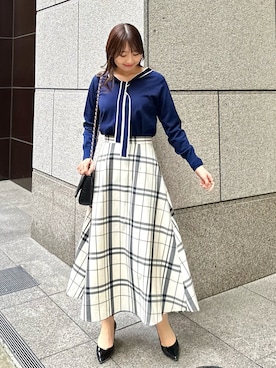 「ROPE' PICNIC（ロペピクニック）のチェックボリュームスカート（スカート）」を使った、AYANOさん（レディース・162cm）の冬コーディネート