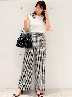 「ROPE' PICNIC（ロペピクニック）の洗える/レーヨンナイロンイージーワイドパンツ（その他パンツ）」を使った、AYANOさん（レディース・162cm）の春コーディネート