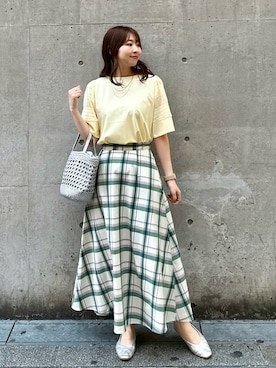 「ROPE' PICNIC（ロペピクニック）のチェックボリュームスカート（スカート）」を使った、AYANOさん（レディース・162cm）の春コーディネート