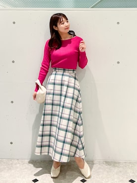 「ROPE' PICNIC（ロペピクニック）のチェックボリュームスカート（スカート）」を使った、AYANOさん（レディース・162cm）の春コーディネート